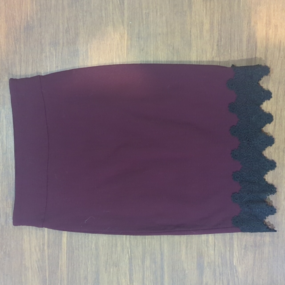 Burgundy skirt with black lace